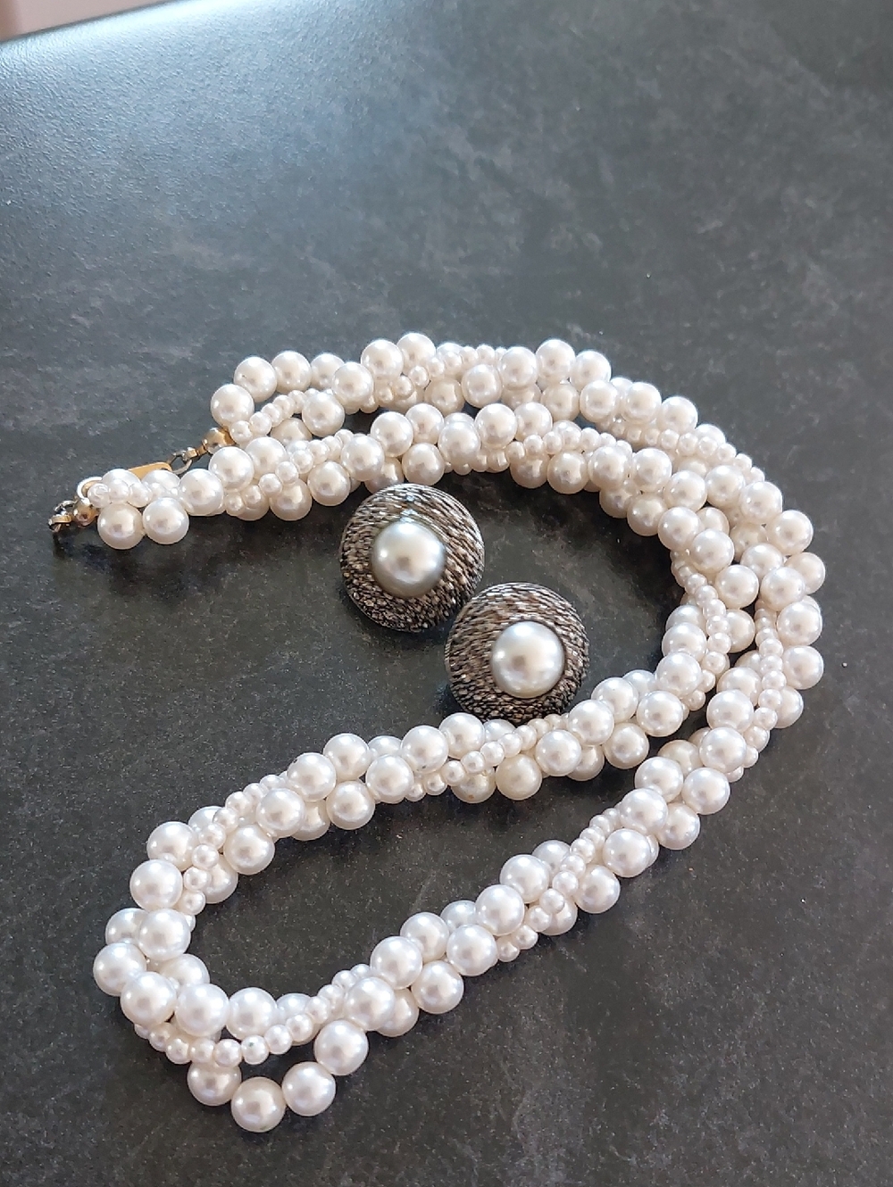 Faux Pearl Twisted Bead 18" Necklace And Earrings
